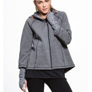Sweaty Betty Time Out Luxe Hooded Jacket Gray with Thumb Holes Size Small